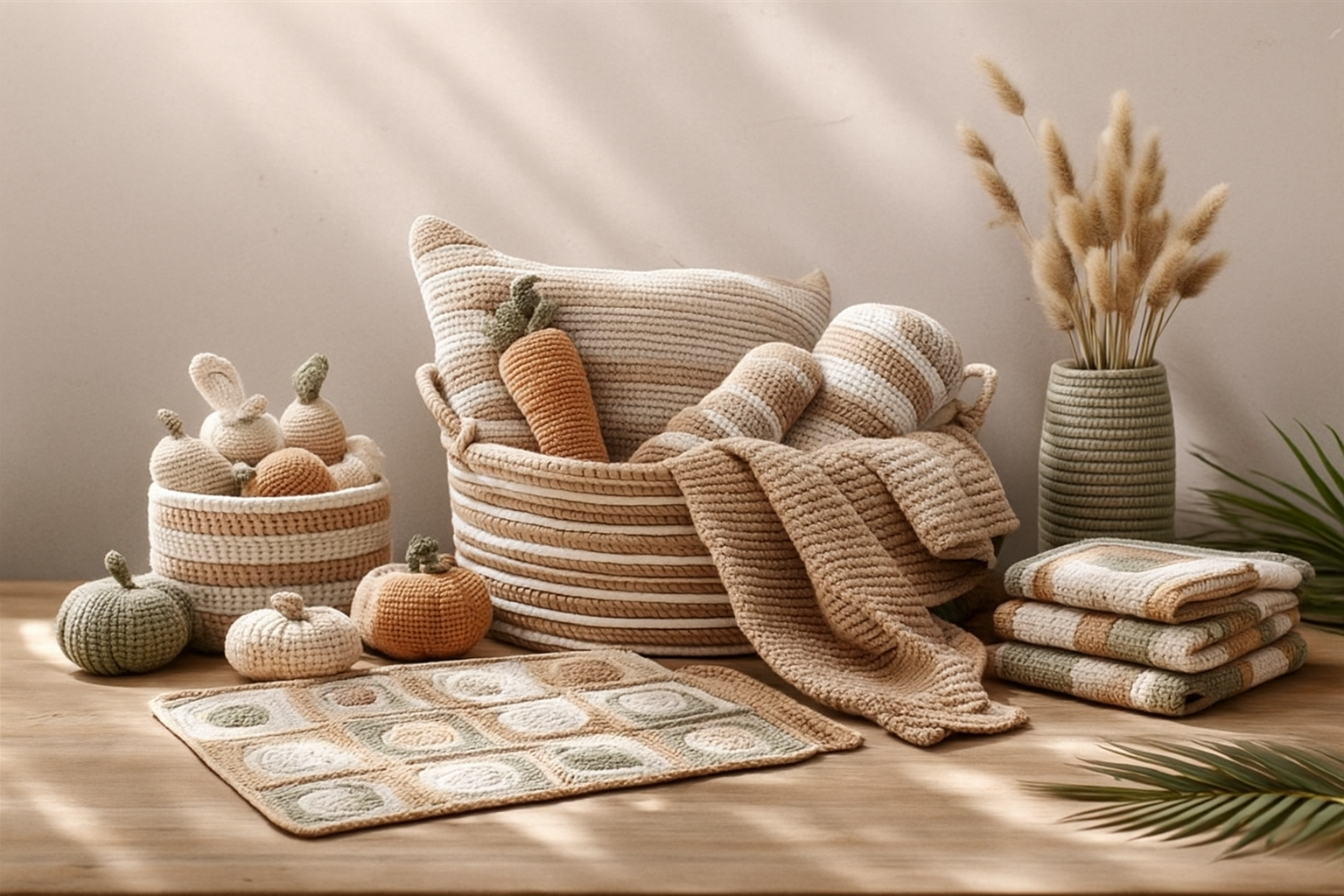 Modern sustainable crochet products in natural colors