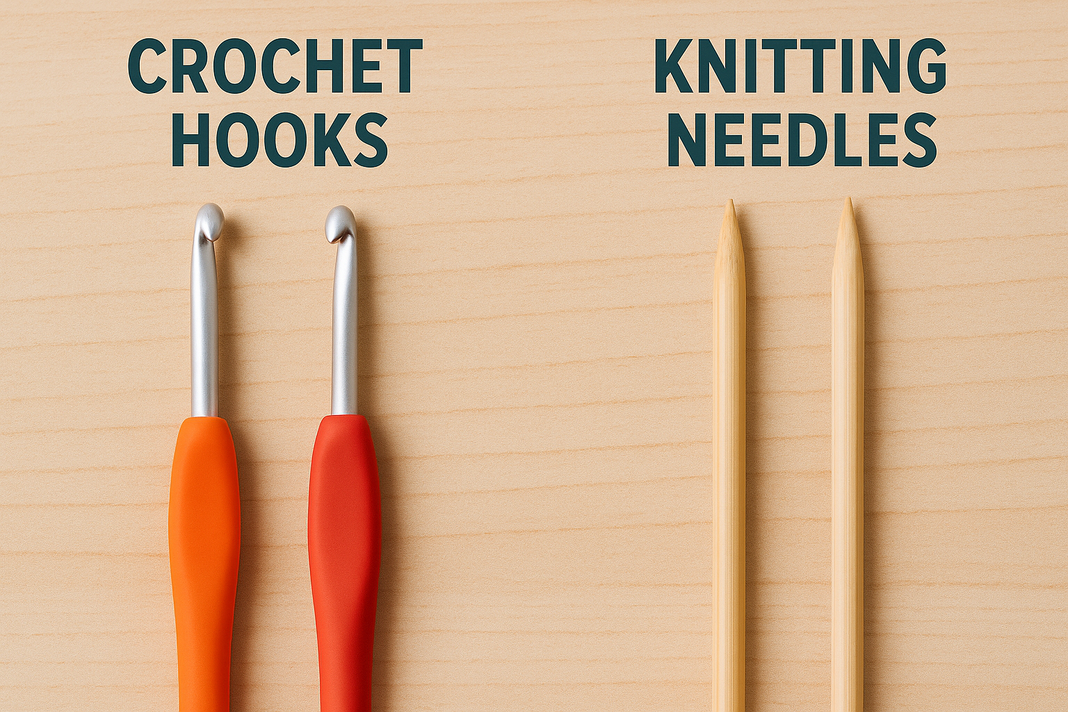 Crochet hooks vs knitting needles side by side