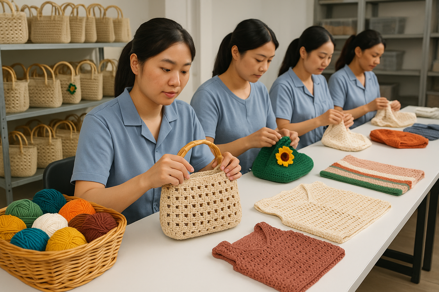 UMY crochet factory workers assembling products with quality materials