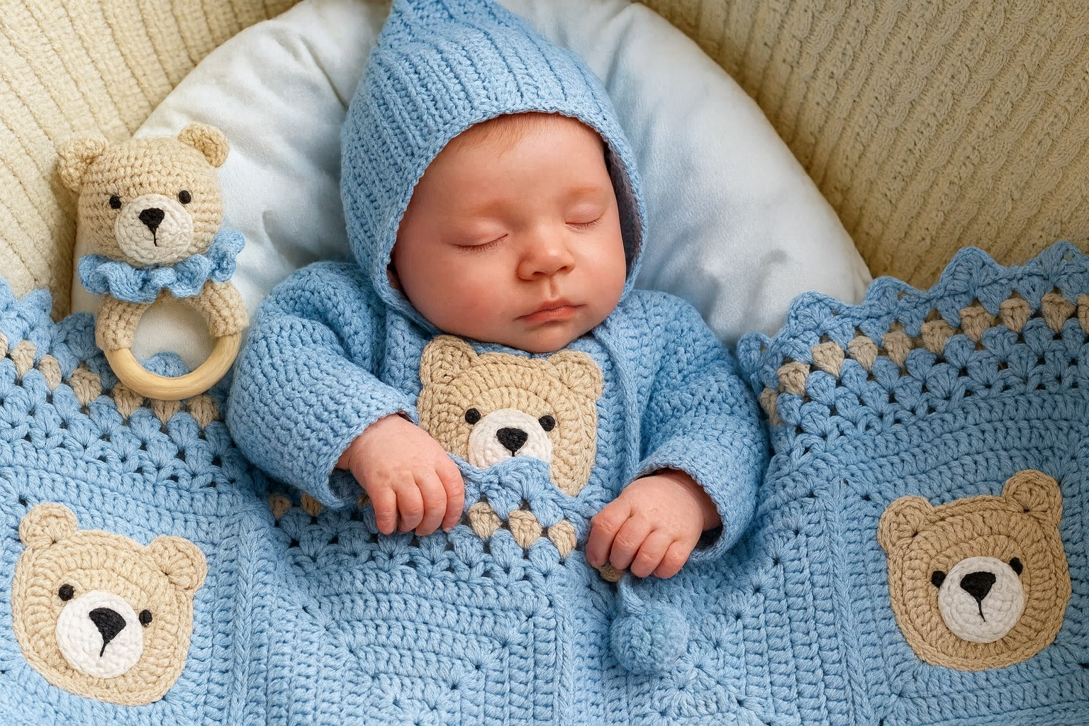 Display of popular baby crochet items in boutique setting