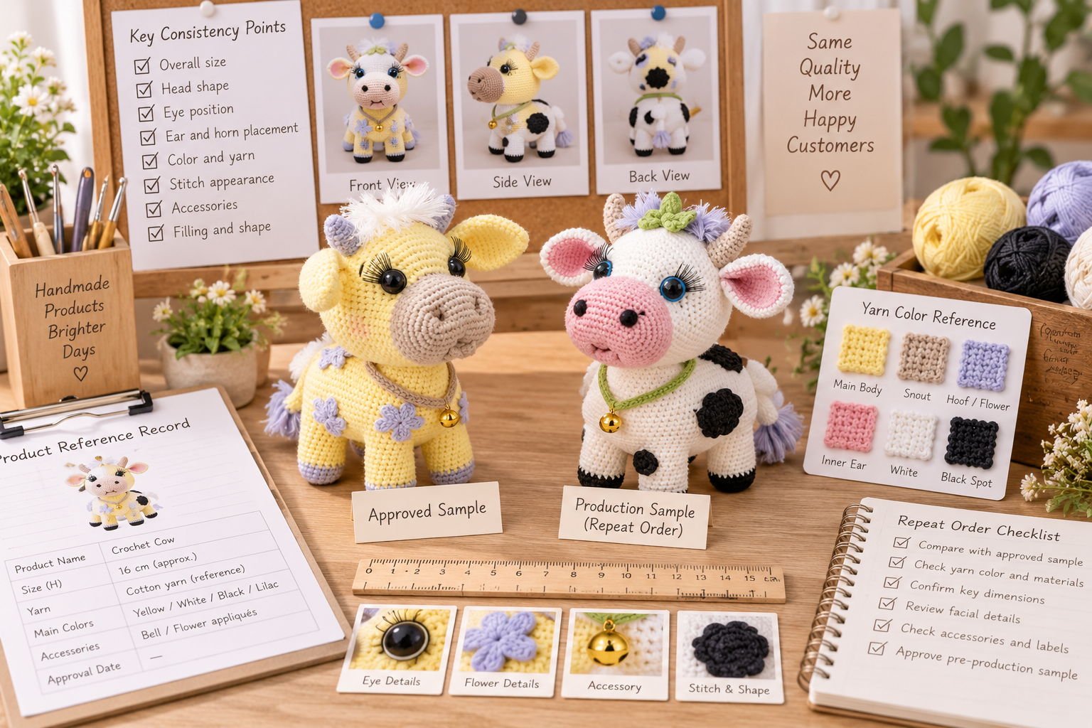 handmade crochet repeat order consistency with approved samples yarn color references and production records