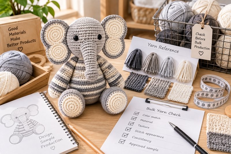 crochet yarn swatches and bulk material color inspection