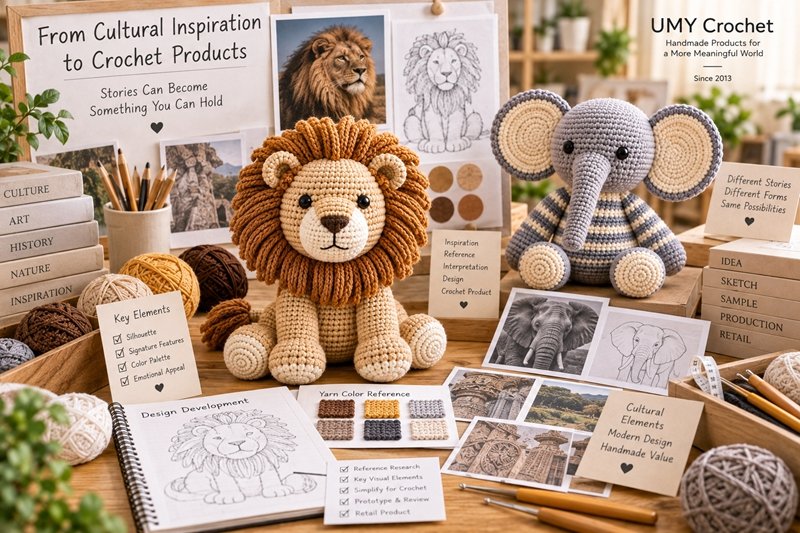 museum cultural story translated into crochet product development from reference to retail sample