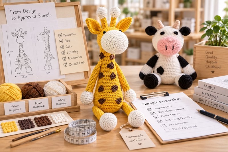 handmade crochet quality control with approved sample production pieces and inspection details