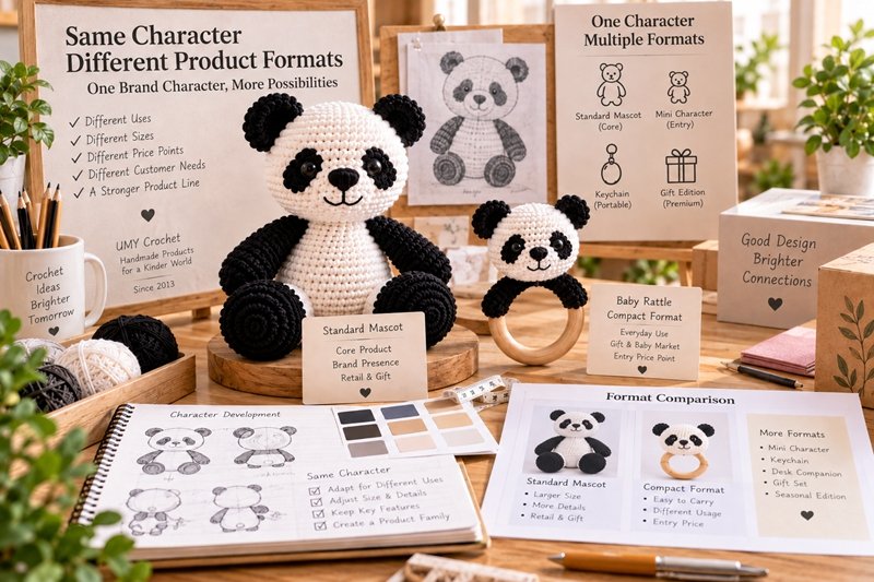 brand character developed into crochet mascot mini keychain collectible and gift product formats