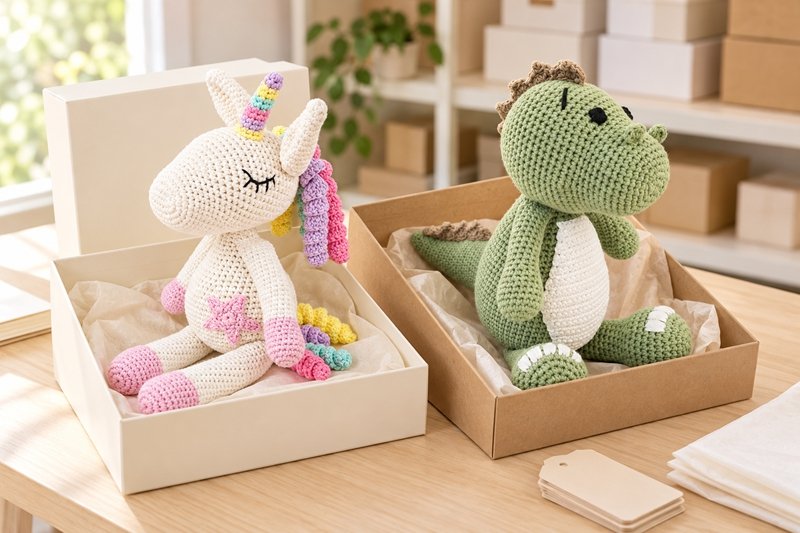 Crochet reference samples displayed with dimension records and accepted variation examples
