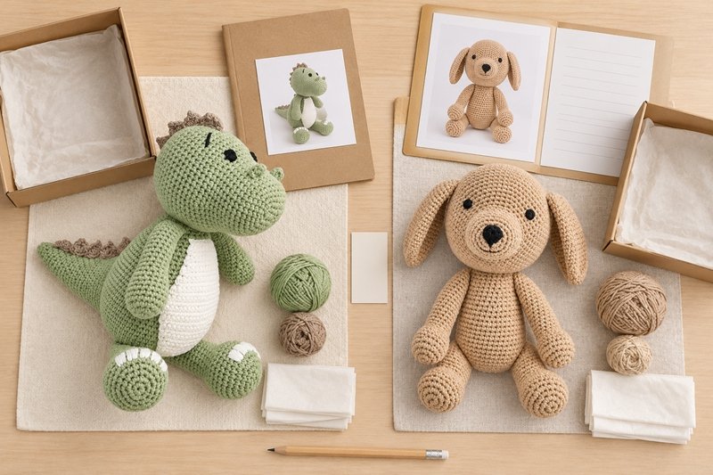 Crochet product references beside separated packing groups and revised production documents